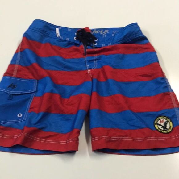 AMERICAN EAGLE Men's Large Red Blue Board Shorts - Picture 1 of 5